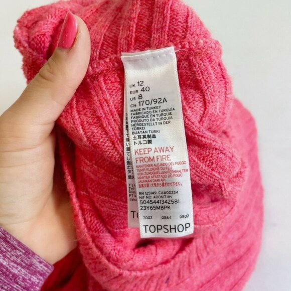 Topshop Womens‎ Cropped Oversized Knitted Sweater Red Sz 8 Ribbed Relaxed Fit - Picture 6 of 9